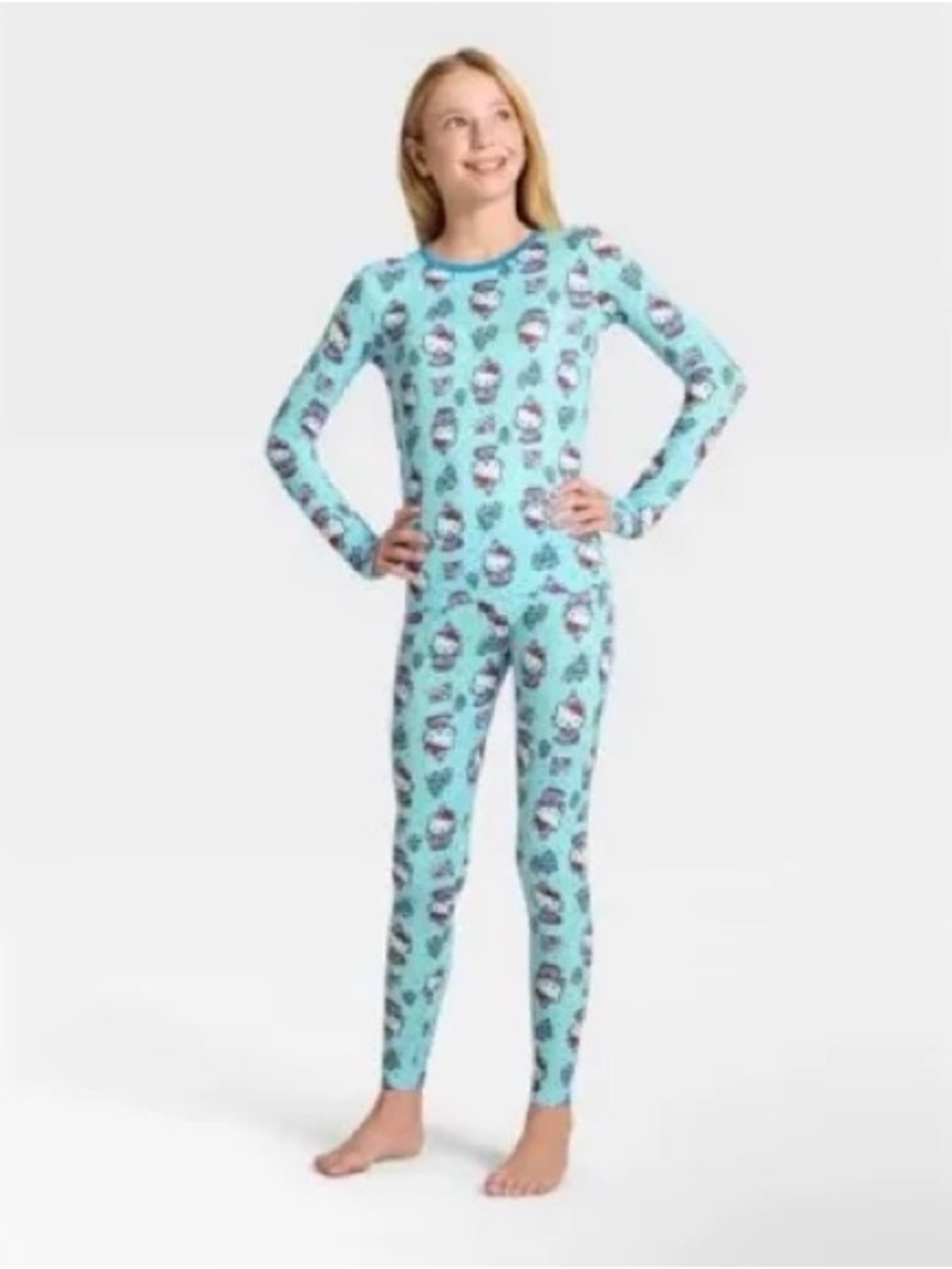 Hello Kitty Light Blue Girls Thermal Set with Winter Print 8/10